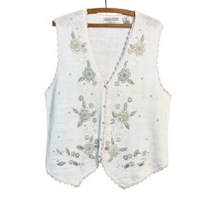 VTG Large Carolyn Taylor Beaded and embroidered Ramie Sweater Vest Soft Girl Era